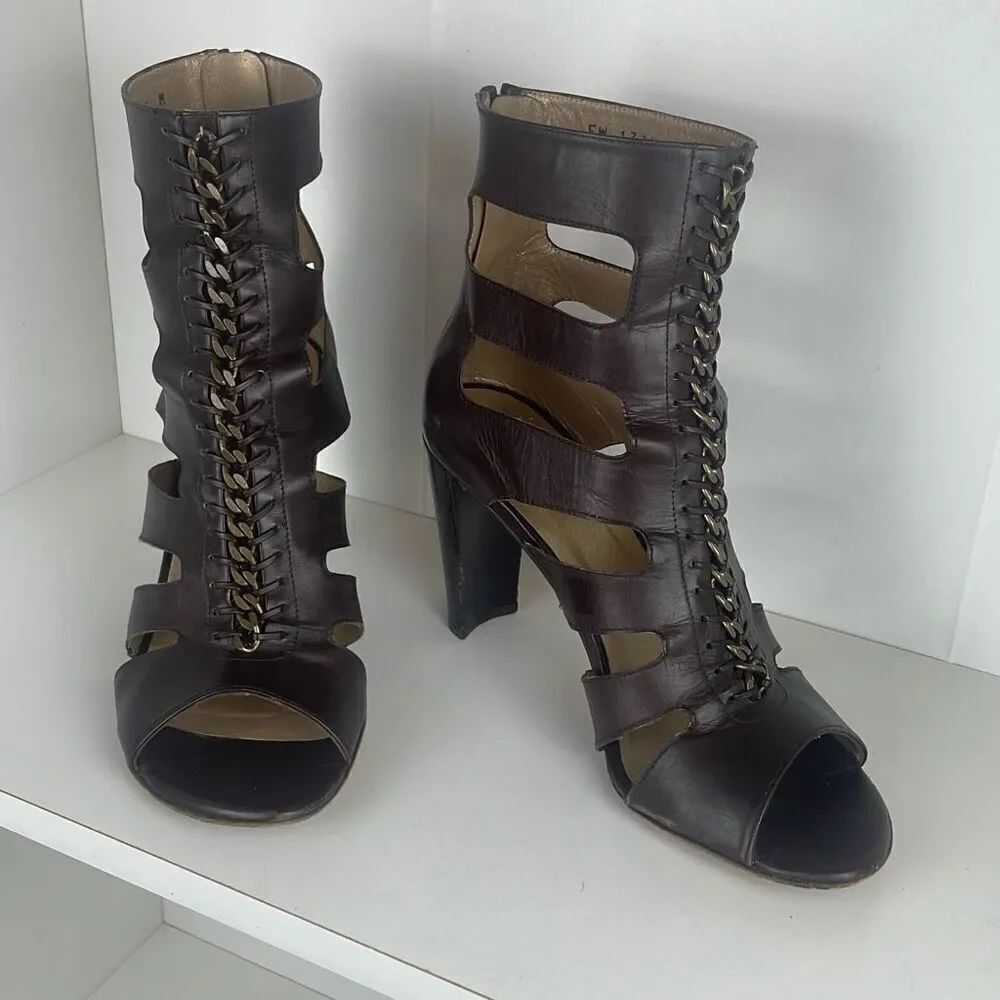 Stuart Weitzman Legroom Caged Leather Gladiator Bootie Sandals 7